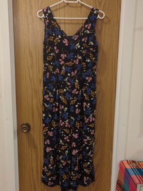 Princess Highway Black Jumpsuit with Blue, Pink and Mustard Floral Print